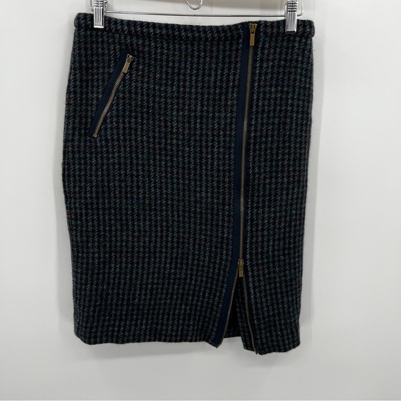 J Crew 6 Wool Houndstooth Asymmetrical Zip Pencil Skirt - Picture 1 of 14